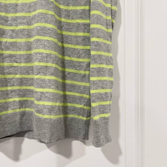 J Crew Women's Crewneck Long Sleeve Sweater Grey‎ Yellow Stripes Size S - Picture 2 of 8